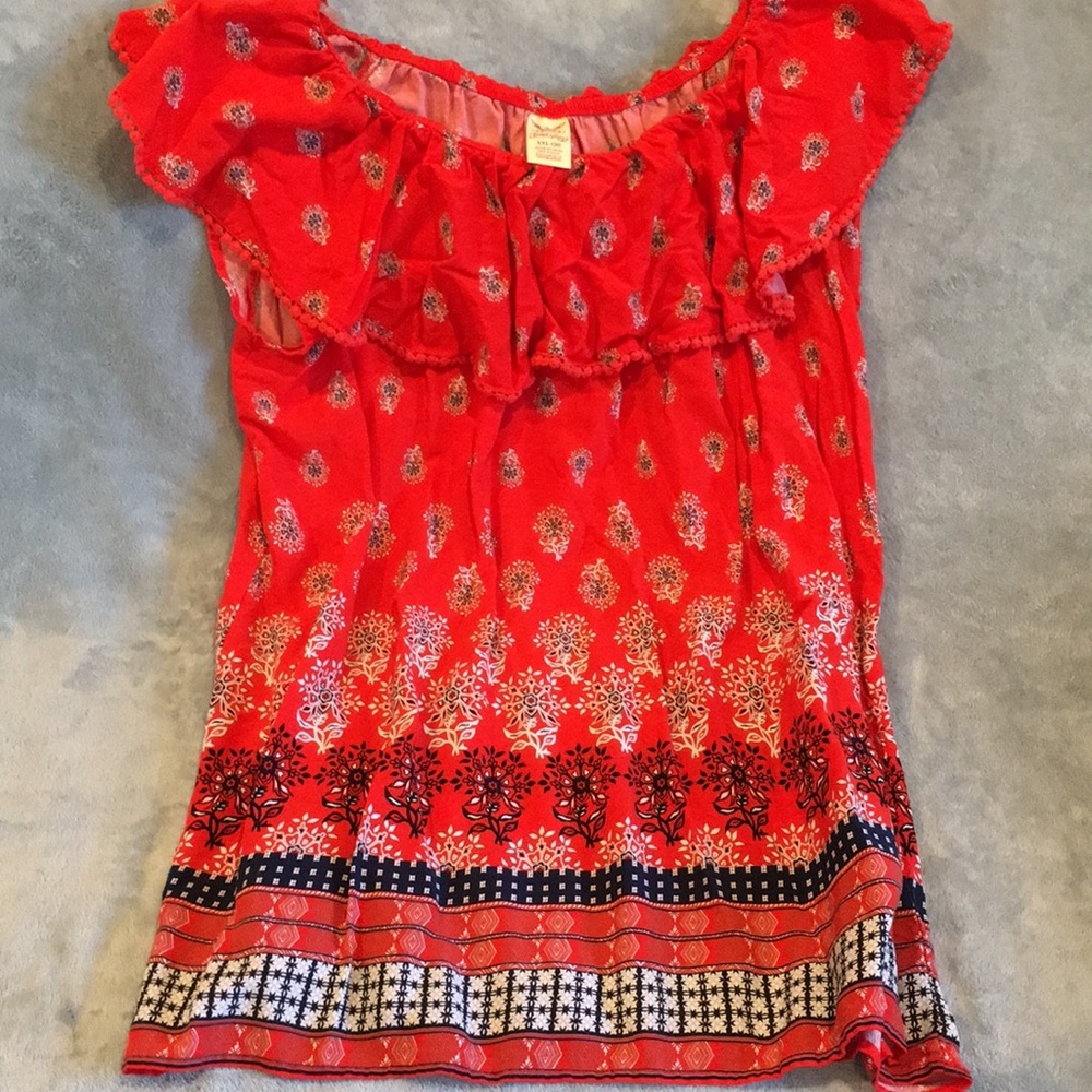 Red white blue floral peasant top faded gloryXXL20